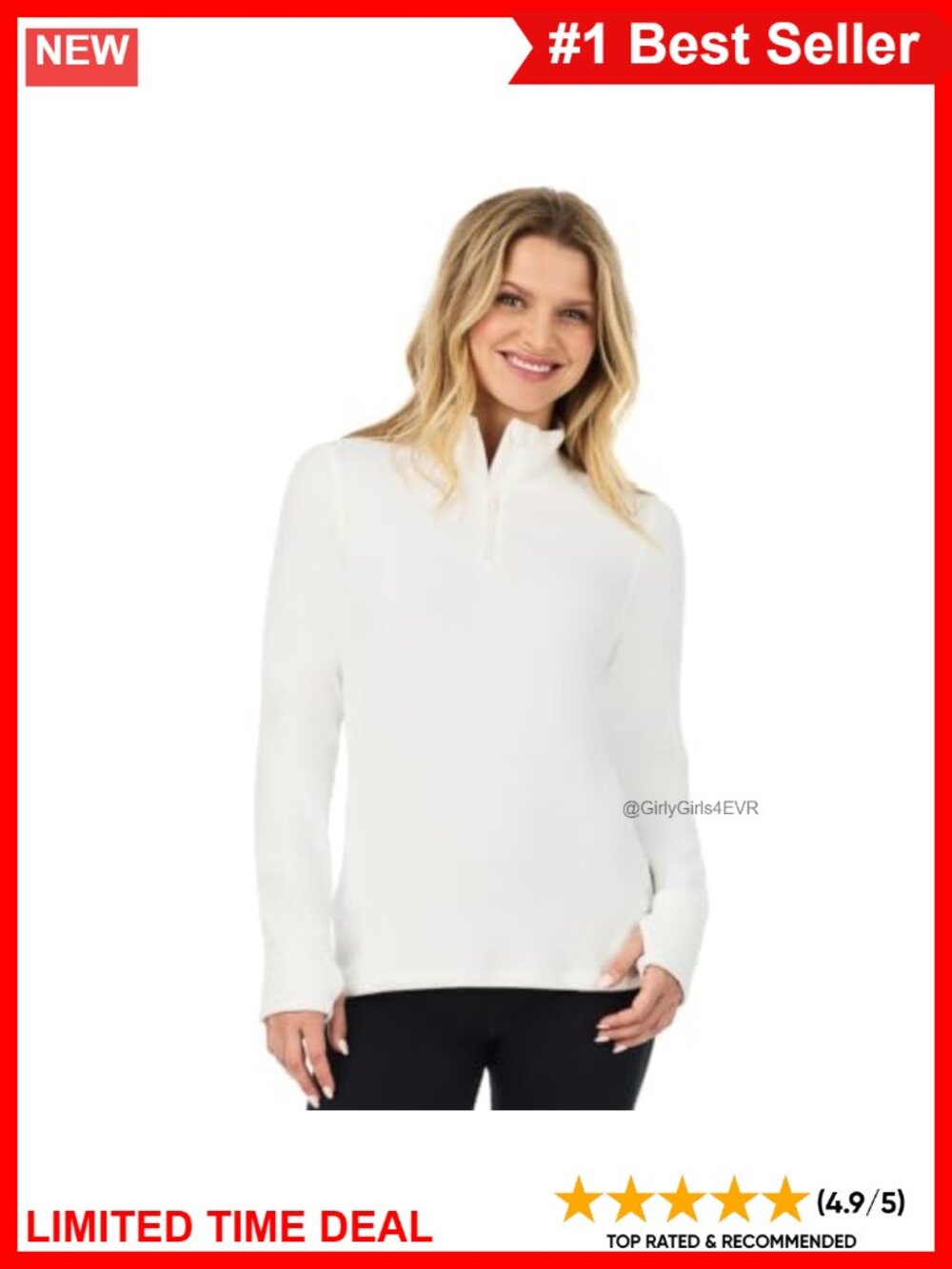 Fleece Quarter Zip Mock Neck Pullover Long Sleeve Thumbholes Fitted
